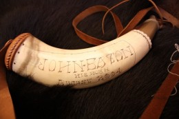 Eaton Horn 1 The Eaton Horn You get a good look at the carving on the edge of the butt plug here. You can also see the name of the owner in a simple cartouche. I like to experiment with different fonts and since this horn was a gift I did not have to worry about making the recipient happy. This font is called “bad acid.” If you knew my friend you’d agree that it seems appropriate for him.
