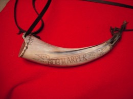 The Harper Horn The Harper HornOne of my first horns. I keep these photos here to remind me where I started. It was a F&I style horn made from a raw domestic horn. Not really good for scrimshaw but I made an attempt anyway.