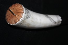 The butt plug & sterling stapleThe butt plug is done in birds eye maple which used to be the flat gutters in an old bowling alley.  It begins a theme of fluting which I tried to carry through the whole horn.  I like the look of sterling silver wire so I use it as a staple in many of my horns.
