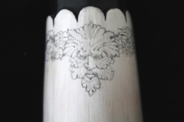 Engrailing &The Green ManAround the neck of the horn I continued the fluting motif with the engrailing.  Below that there is a band of oak leaves and acorns encircling the horn which emerge from the face of the Green Man.  This image faces the opposite way from the cameo in the band around the base.