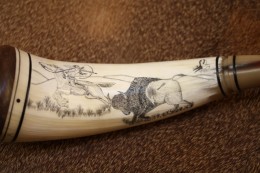 The Buffalo HuntI made this horn as the mens aggregate shooting prize for a rendezvous in 2008.  I didn’t have time to actually make the horn so I bought this one on Ebay and engraved the image you see here from a painting I found on line.