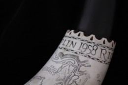 The Coplin Horn - Customer's Birth Date Engrailing TextAround the throat of the horn just below the engrailing I engraved a band. Inside the band is the client’s name and the year of his birth.