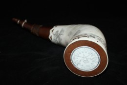 Butt and Staple Butt and StapleIn the butt of the horn I put a turned plug of American cherry held in by 8 round birch pins. Inlaid in the buttplug is an artificial ivory medallion with the NMLRA logo engraved on it. The staple is made of sterling silver wire.