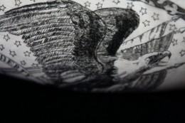 Eagle Wing Detail The EagleMost of the work I’ve done has used stippling to create an image. On this horn I elected to use lines almost exclusively to create the images. This is very close up view of the detail in the eagle’s wings.