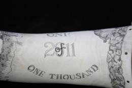 Inside Curve Detail Inside Curve DetailI was going for a look similar to the lettering on U.S. currency, and I am happy with the way it turned out. Each letter is hand drawn on and then cut and inked.